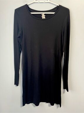 NWT Jo & Co Black Relaxed Long-Sleeve Crewneck Stretch Mini Dress Size S